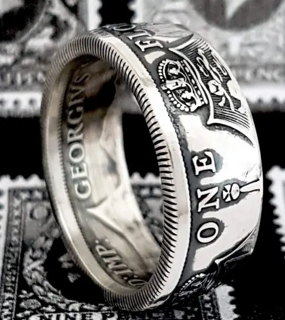 Sixpence coin ring with floral design